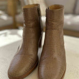 Light Brown Textured Leather Side Zip Block Heel Booties - Size 38