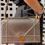 Bronze Metallic Studded Flap Shoulder Bag - model DIORAMA / CHRISTIAN DIOR