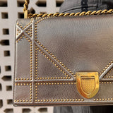 Bronze Metallic Studded Flap Shoulder Bag - model DIORAMA / CHRISTIAN DIOR