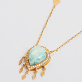 Amazonite Drop Pendant Set with White Zircons and Small Gold-plated Tassels Necklace - model PRINCESS / SHIREL BELLAICHE