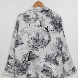 Black and White Toile de Jouy  Zodiac Motif  Silk Pajama Jacket / CHRISTIAN DIOR - Size 40