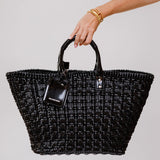 Black Varnished Faux Calfskin Basket Tote Bag - model BISTRO XL / BALENCIAGA