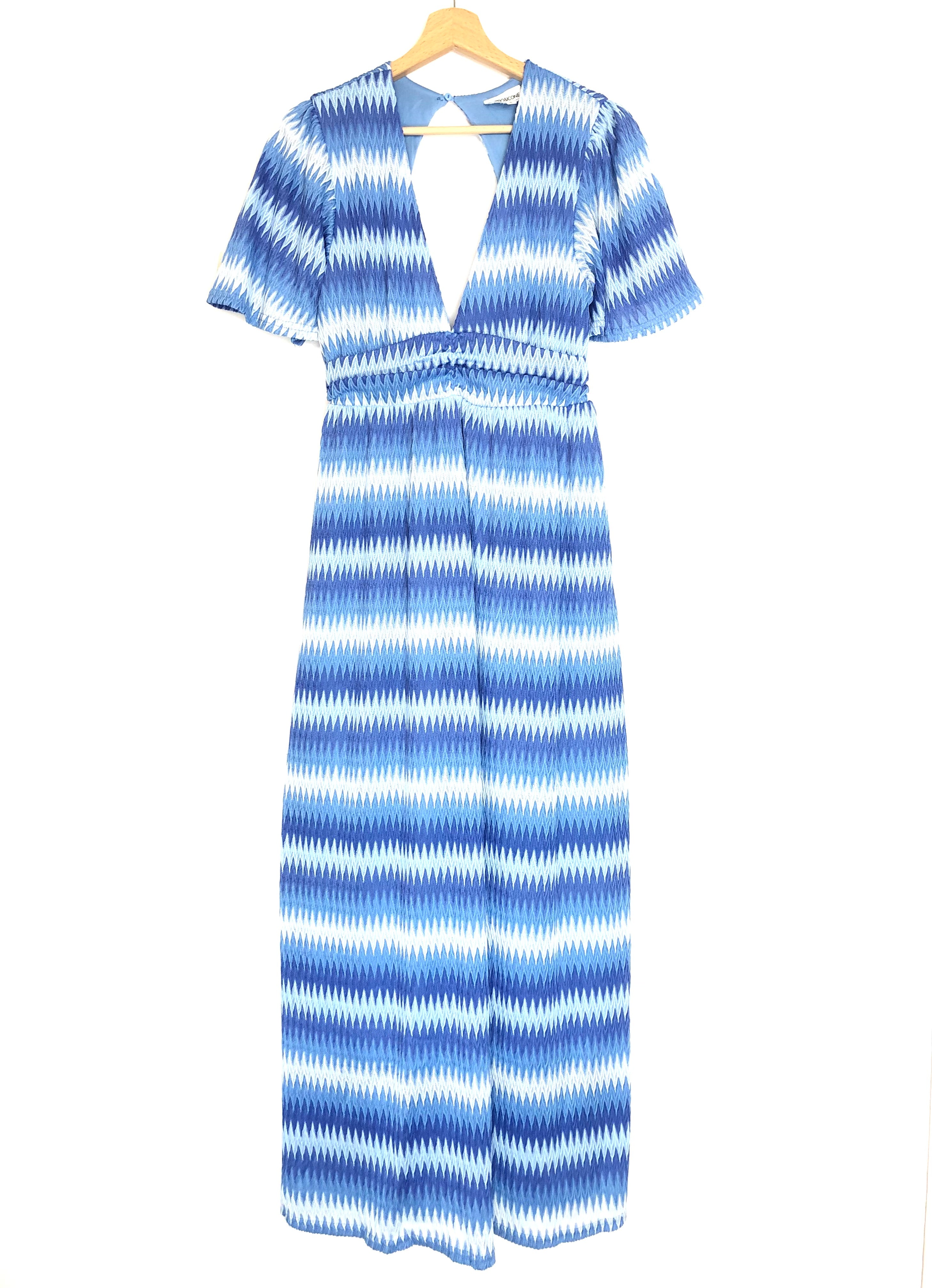 Blue Chevron Knitted Short Sleeves Maxi Dress La Suite Blue Chevron Knitted Short Sleeves Maxi Dress La Suite