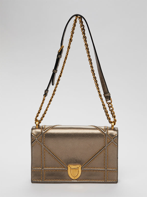 Bronze Metallic Studded Flap Shoulder Bag model DIORAMA