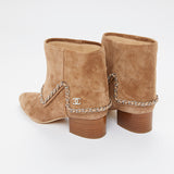 Brown Suede Chain Link Ankle Boots / CHANEL - Size 38.5