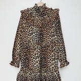 Cotton Ruffled-neck Leopard Dress / GANNI - Size 36