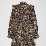 Cotton Ruffled-neck Leopard Dress / GANNI - Size 36