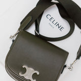 Dark Khaki Small Besace Strap Triomphe in Supple Natural Calfskin Crossbody Bag / CELINE