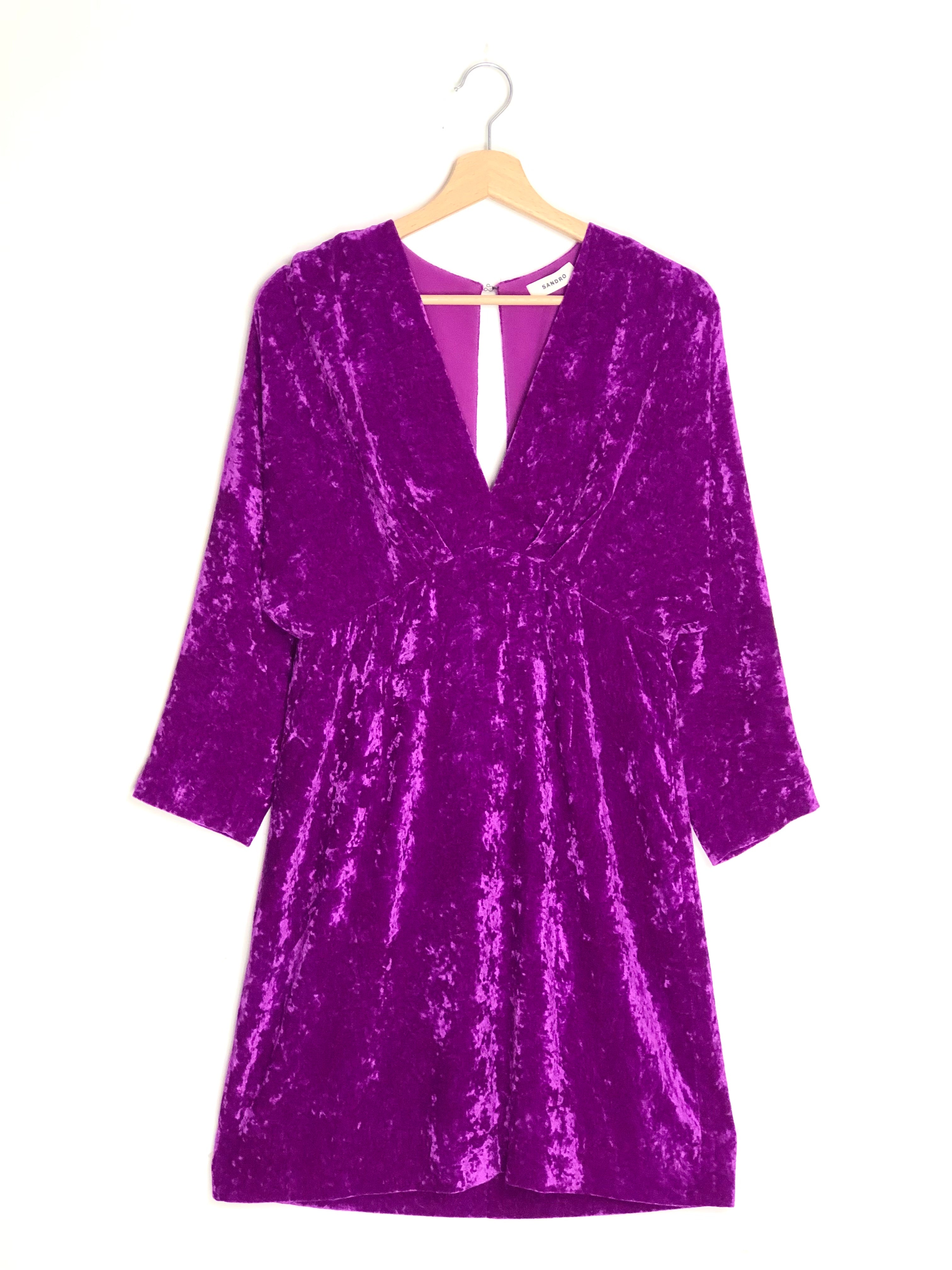 sandro velvet dress Fuchsia Pink Crushed Velvet Mini Dress / SANDRO