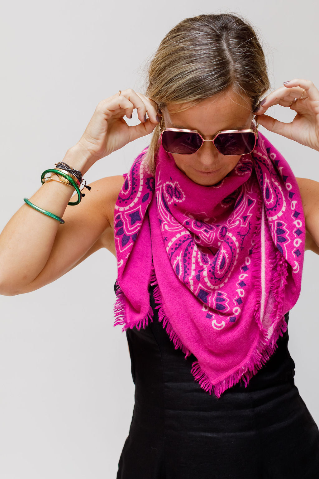 Fuchsia Pink Large Cashmere Bandana Scarf KUJTEN – La Suite