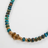 Green Chrysocolla, Beer Quartz, Zircons and 5 Microns Gold Plated Necklace - model LEIA / BOHEMIAN RHAPSODIE