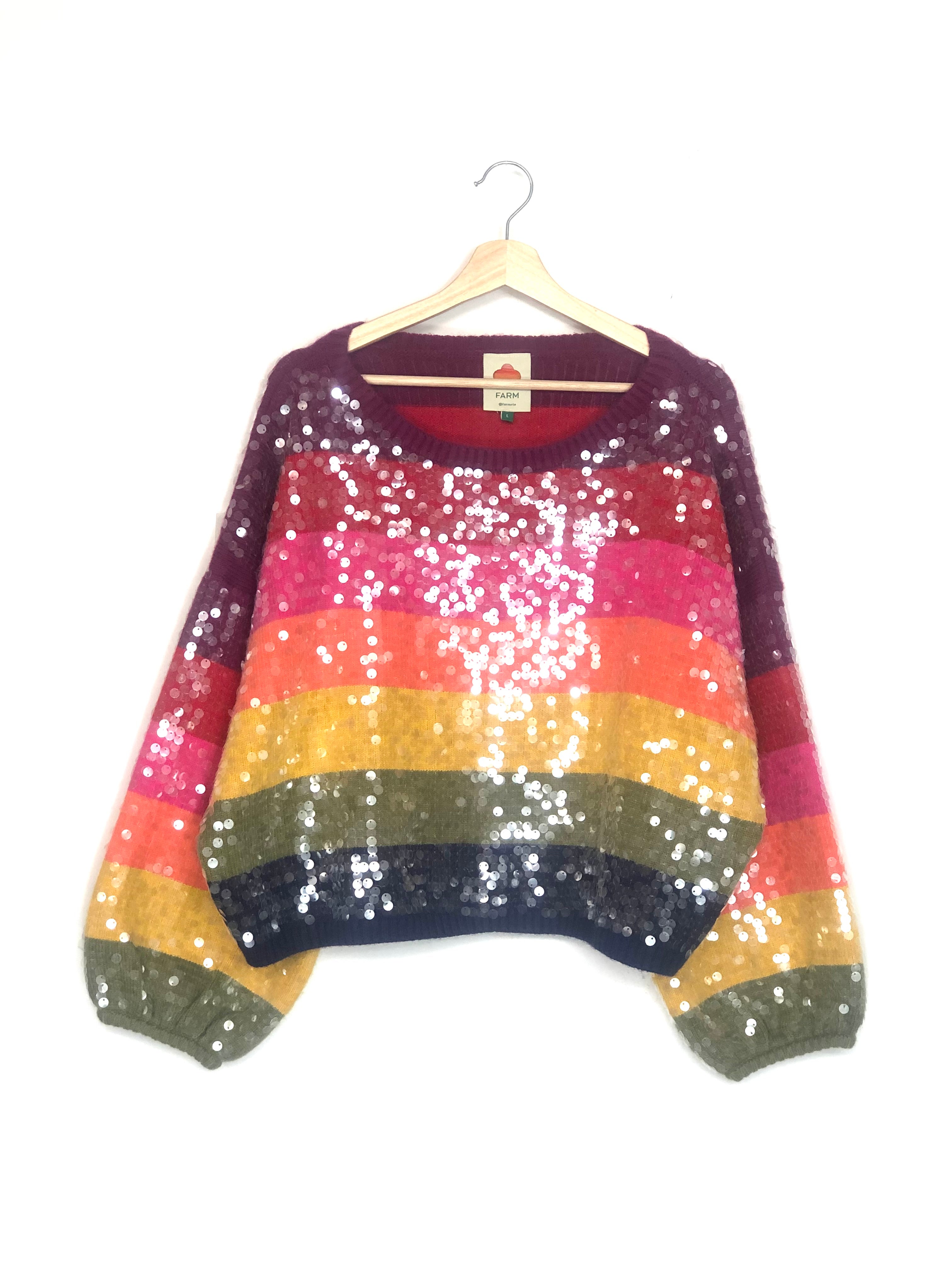 Ppsnabha Plus Size Rainbow Cardigan Stripe Jumper Rainbow Sequin