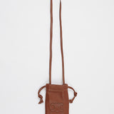 Tan Drawstring Leather Triomphe Phone Pouch / CELINE