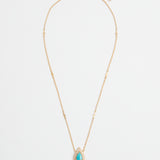 Turquoise Drop Pendant Set with White Zircons and Small Gold-plated Tassels Necklace - model BABY PRINCESS / SHIREL BELLAICHE