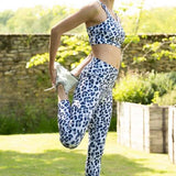White and Blue Leopard Print Sports Leggings - model VANILLE / LUZ. COLLECTIONS - Size M
