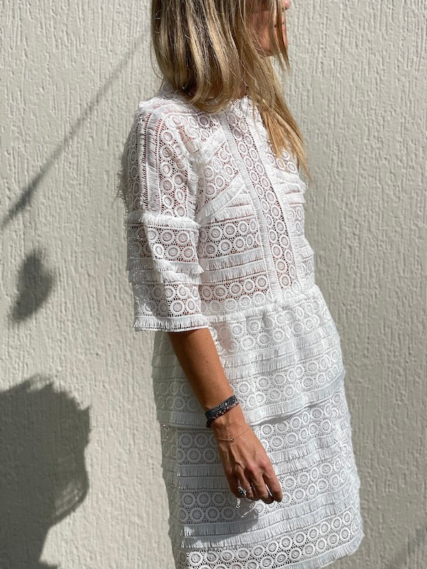 White Embroidered See-through Eyelet Mini Dress model FANIA