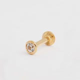 14K Solid Gold MINI (2,5mm) Bezel Diamond Threaded Labret Earring / J&CO