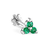14K White Gold Emerald Trinity Threaded Stud Earring / MARIA TASH