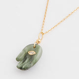 14K Yellow Gold Necklace with Mudra Hands and Diamond / CELINE DAOUST