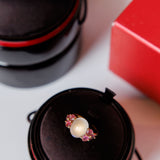 18K Rose Gold LUNA Ring with Cabochon Rose Quartz and Side Pink Tourmaline / POMELLATO - Size 56