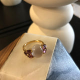18K Rose Gold LUNA Ring with Cabochon Rose Quartz and Side Pink Tourmaline / POMELLATO - Size 56