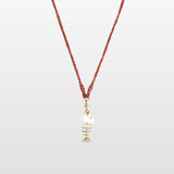 18k Yellow Gold, Diamond, Mother of Pearl Bedouin Fishbone Adjustable Necklace / MAVEROC