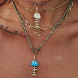 18k Yellow Gold, Diamond, Mother of Pearl Bedouin Fishbone Adjustable Necklace / MAVEROC