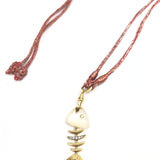 18k Yellow Gold, Diamond, Mother of Pearl Bedouin Fishbone Adjustable Necklace / MAVEROC