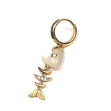 18k Yellow Gold, Diamond, Mother of Pearl Bedouin Fishbone Single Earring / MAVEROC