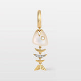 18k Yellow Gold, Diamond, Mother of Pearl Bedouin Fishbone Single Earring / MAVEROC