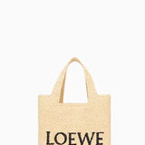 Natural Small LOEWE Font Raffia Tote Bag / LOEWE