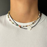 Black Spinel and White Mother of Pearl Clover Necklace