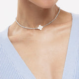 Aquamarine and Mother of Pearl Clover Necklace