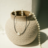 Black Spinel and White Mother of Pearl Clover Necklace