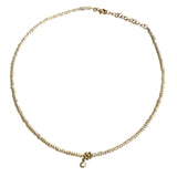 9K Yellow Gold Choker with Freshwater Pearls and 1 White Sapphire Drop Necklace - model PALERME 1 / PASCALE MONVOISIN