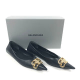 Black Square Knife Logo-embellished Leather Point-toe Flats / BALENCIAGA - Size 36