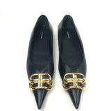 Black Square Knife Logo-embellished Leather Point-toe Flats / BALENCIAGA - Size 36