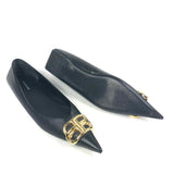 Black Square Knife Logo-embellished Leather Point-toe Flats / BALENCIAGA - Size 36