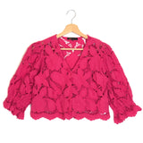 Fuchsia Pink LANNICK English Embroidered Cropped Blouse / MAJE - Size 38