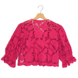 Fuchsia Pink LANNICK English Embroidered Cropped Blouse / MAJE - Size 38