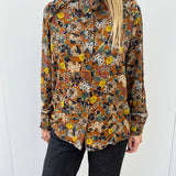 Brown Floral Blouse with Ruffled Neck / SUZIE WINKLE - Size 36