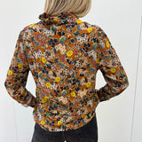 Brown Floral Blouse with Ruffled Neck / SUZIE WINKLE - Size 36