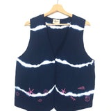 Navy Blue Tie-dye Cotton Sleeveless Vest - One Size