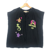 Black Cotton Embroidered Sleeveless Top - One Size