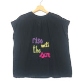 Black Cotton Embroidered Sleeveless Top - One Size