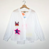 White Embroidered Cotton Long Sleeves Shirt - One Size