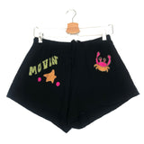 Black Cotton Embroidered Mini Shorts - One Size