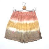 Rust Tie-dye Cotton Embroidered Midi Shorts - One Size