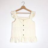 Off-white Shinny Ruffled Top / JANNE MILL - Size 38