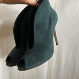 Dark Green Suede Peep-toe Ankle Boots with Stiletto Heels - model VAMP / GIANVITO ROSSI - Size 39